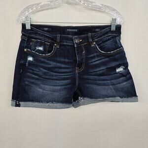 Vigoss Jagger Classic Fit Jeans Shorts Women's 28 4" Blue Dark Wash Distressed